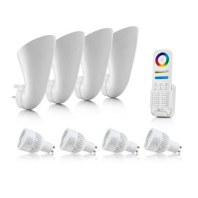 Auraglow Plugin GU10 Spotlight Uplighter Wall Wash Light Plug Socket Lamp - Colour Changing-4 Pack-8 Zone Remote