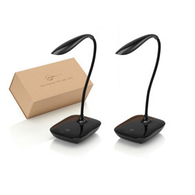 Auraglow Rechargeable Flexi-Neck Dimmable LED Desk Touch Lamp -Black-2 Pack