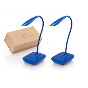 Auraglow Rechargeable Flexi-Neck Dimmable LED Desk Touch Lamp -Blue-2 Pack