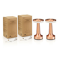 Auraglow Rechargeable LED Cordless Table Lamp - WALDORF - Copper - Twin Pack