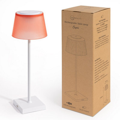 Auraglow Rechargeable LED Table Lamp - CAPRI - White/Red