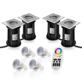 Auraglow Remote Control Colour Changing Outdoor Deck Light - Square - 4 PACK