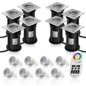 Auraglow Remote Control Colour Changing Outdoor Deck Light - Square - 8 PACK
