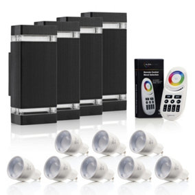 Auraglow Remote Control Colour Changing Up & Down Wall Light - DORCHESTER - Black - 4 Pack