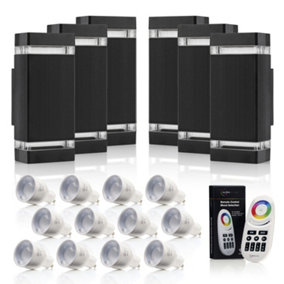 Auraglow Remote Control Colour Changing Up & Down Wall Light - DORCHESTER - Black - 6 Pack