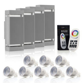 Auraglow Remote Control Colour Changing Up & Down Wall Light - DORCHESTER - Silver - 4 Pack