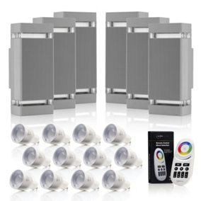 Auraglow Remote Control Colour Changing Up & Down Wall Light - DORCHESTER - Silver - 6 Pack