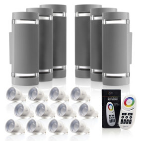Auraglow Remote Control Colour Changing Up & Down Wall Light - QUEENSBURY - Silver - Six Pack