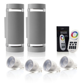 Auraglow Remote Control Colour Changing Up & Down Wall Light - QUEENSBURY - Silver - Twin Pack
