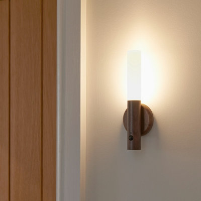 Auraglow Smart LED Sensor Wall Light with Magnetic Base - Walnut Wood