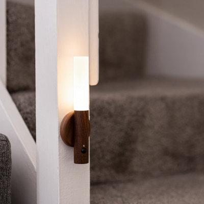 Auraglow Smart LED Sensor Wall Light with Magnetic Base - Walnut Wood | DIY  at B&Q