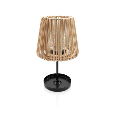Auraglow Solar Rattan-Style Outdoor Table Lamp With Crackle Glass Bulb