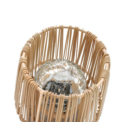 Auraglow Solar Rattan-Style Outdoor Table Lamp With Crackle Glass Bulb