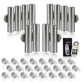 Auraglow Stainless Steel Double Up & Down Outdoor Wall Light - Colour Changing - 12 PACK