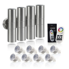 Auraglow Stainless Steel Double Up & Down Outdoor Wall Light - Colour Changing - 4 PACK
