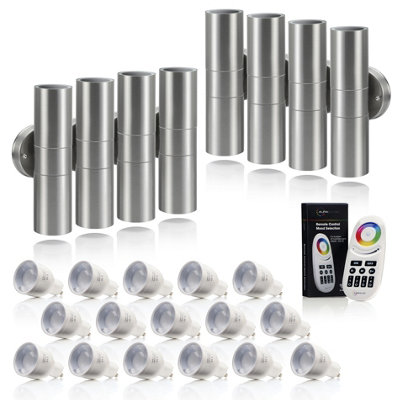 Auraglow Stainless Steel Double Up & Down Outdoor Wall Light - Colour Changing - 8 PACK