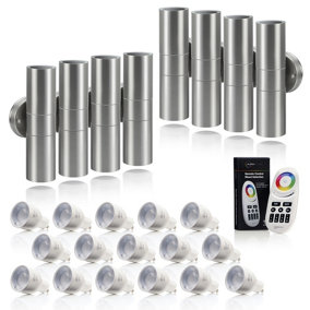 Auraglow Stainless Steel Double Up & Down Outdoor Wall Light - Colour Changing - 8 PACK