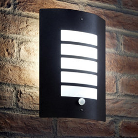 Auraglow Stainless Steel PIR Motion Sensor Outdoor Security Wall Light - DORTON - Black - Cool White