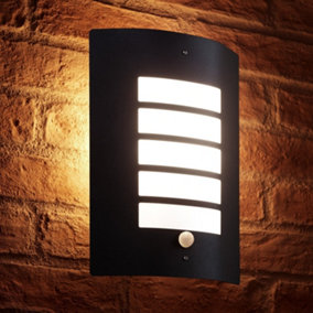 Auraglow Stainless Steel PIR Motion Sensor Outdoor Security Wall Light - DORTON - Black - Warm White