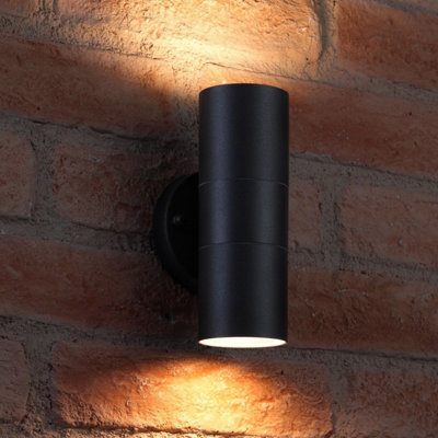 Auraglow Stainless Steel Up & Down Outdoor Wall Light - Winchester - Black - Warm White