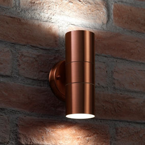 Auraglow Stainless Steel Up & Down Outdoor Wall Light - Winchester - Copper - Cool White