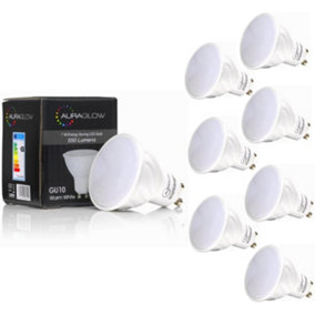 AURAGLOW Super Bright 5.5w LED GU10 Light Bulb, Daylight Cool White 6500k - RETROFIT - 550 lumen - 70w EQV - Eight Pack