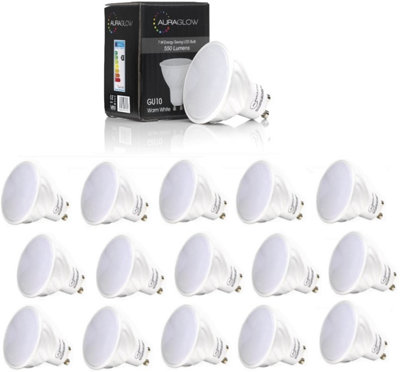 AURAGLOW Super Bright 5.5w LED GU10 Light Bulb, Daylight Cool White 6500k - RETROFIT - 550 lumen - 70w EQV - Sixteen Pack