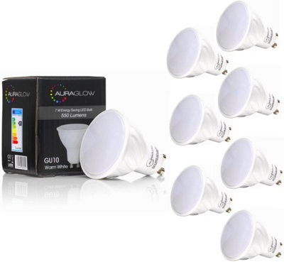 AURAGLOW Super Bright 5.5w LED GU10 Light Bulb, Warm White, 70w EQV - 550 Lumen - 3000k - RETROFIT - 8 PACK
