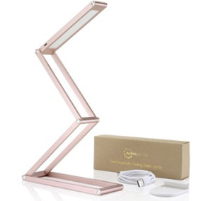 Auraglow Wireless Dimmable Desk Lamp USB Rechargeable Folding LED Reading Light - Blush