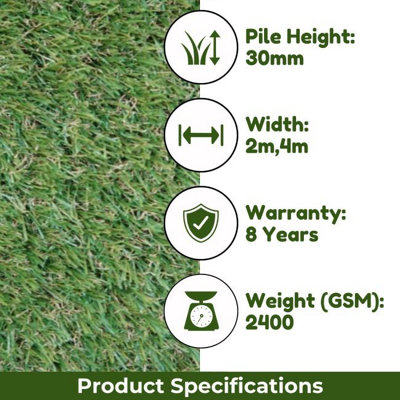 Aurelie 30mm Outdoor Artificial Grass, Pet-Friendly Artificial Grass, Plush Fake Grass-14m(45'11") X 4m(13'1")-56m²