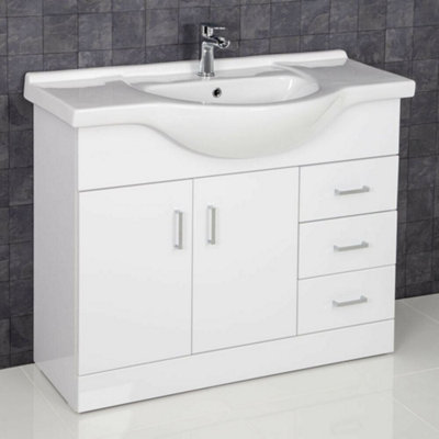 Aurora 1050mm Bathroom Vanity Unit & Basin Sink Tap + Waste Gloss White Floorstanding