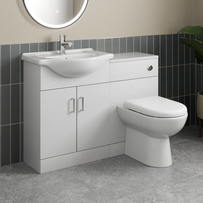 Aurora 1150mm Toilet & Vanity Unit Basin Sink Combined Bathroom Furniture White Gloss