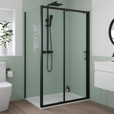 Aurora 1200 x 800mm Sliding Shower Door Side Panel Enclosure 6mm Glass Black Framed