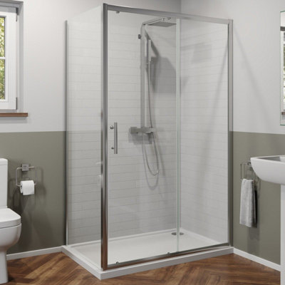 Aurora 1200 x 800mm Sliding Shower Door & Side Panel Enclosure 6mm Glass Screen Framed