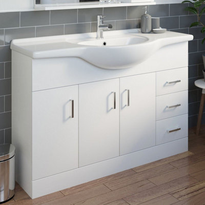 Aurora 1200mm Bathroom Vanity Unit & Basin Sink Tap + Waste Gloss White Floorstanding