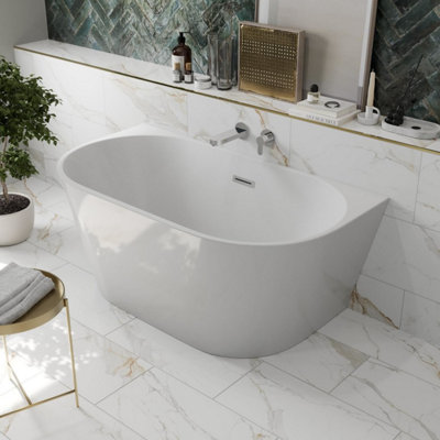 Aurora 1400x750mm Back To Wall Double Ended Freestanding Bath Bathroom Bathtub Acrylic
