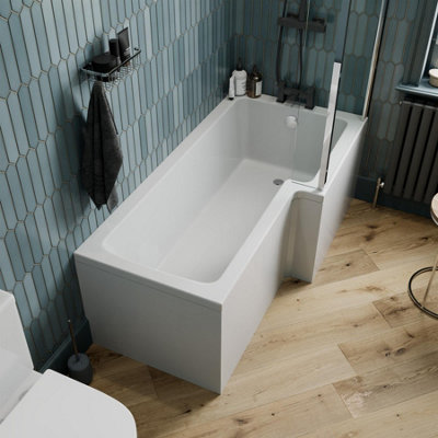 Aurora 1500mm L Shaped RH Shower Bath Bathtub Screen Front Side Panel Acrylic Bathroom