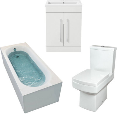 Aurora 1600mm Bathroom Suite Single Ended Bath Toilet Vanity Unit Basin White Modern