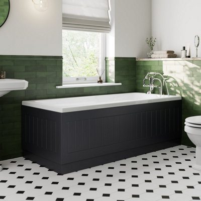 Aurora 1700/700mm Bath Panel Pack Front Side End Tongue & Groove Bathroom Black Gloss