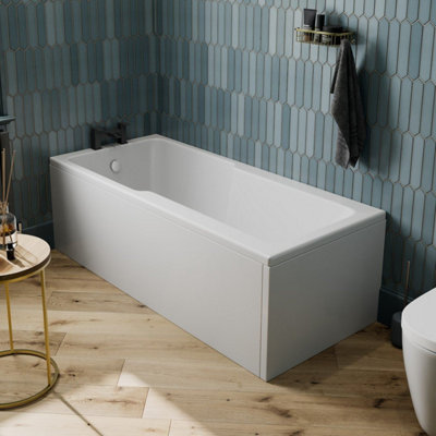 Aurora 1700 x 750mm Straight Shower Bath Tub Single Ended Acrylic Bathtub Gloss White