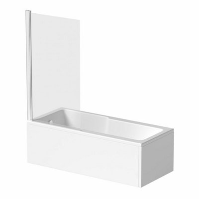 Aurora 1700 x 750mm Straight Shower Bath Tub Single Ended Acrylic Chrome Shower Screen