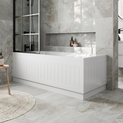 Aurora 1700mm Front Bath Panel and 700mm End Bath Panel Pack Tongue & Groove White MDF