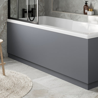 Aurora 1700mm Front Bath Panel Modern Bathroom 18mm MDF Grey Gloss Plinth Easy Cut