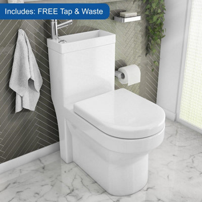 Aurora 2 in 1 Close Coupled Toilet With Sink On Top Combo Space Saving Cloakroom Unit
