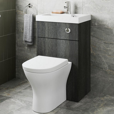 Aurora 2 in 1 Toilet Basin Combi Unit Back to Wall BTW Charcoal Grey Space Saving 500mm