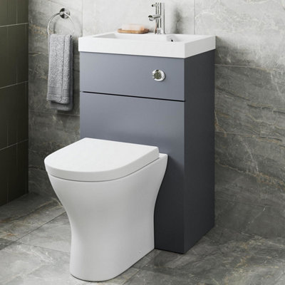 Aurora 2 in 1 Toilet Basin Combi Unit Back to Wall BTW Grey Gloss Space Saving 500mm