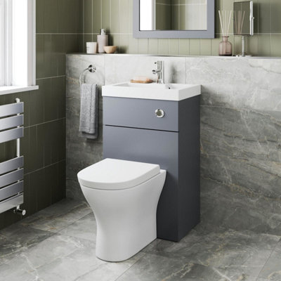 Aurora 2 in 1 Toilet Basin Combi Unit Back to Wall BTW Grey Gloss Space Saving 500mm