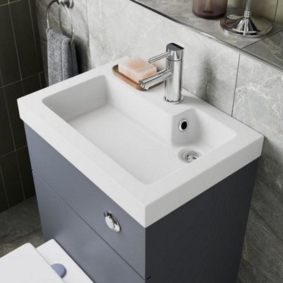 Aurora 2 in 1 Toilet Basin Combi Unit Back to Wall BTW Grey Gloss Space Saving 500mm