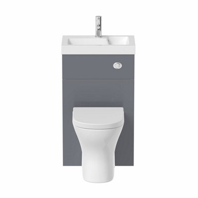 Aurora 2 in 1 Toilet Basin Combi Unit Back to Wall BTW Grey Gloss Space Saving 500mm
