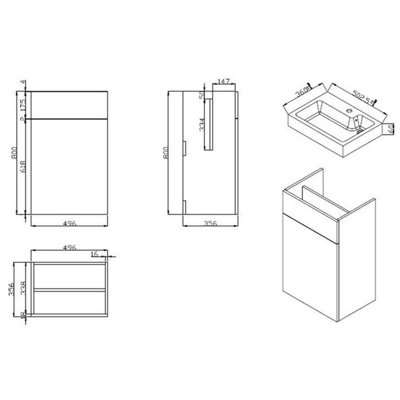 Aurora 2 in 1 Toilet Basin Combi Unit Back to Wall BTW Grey Gloss Space Saving 500mm